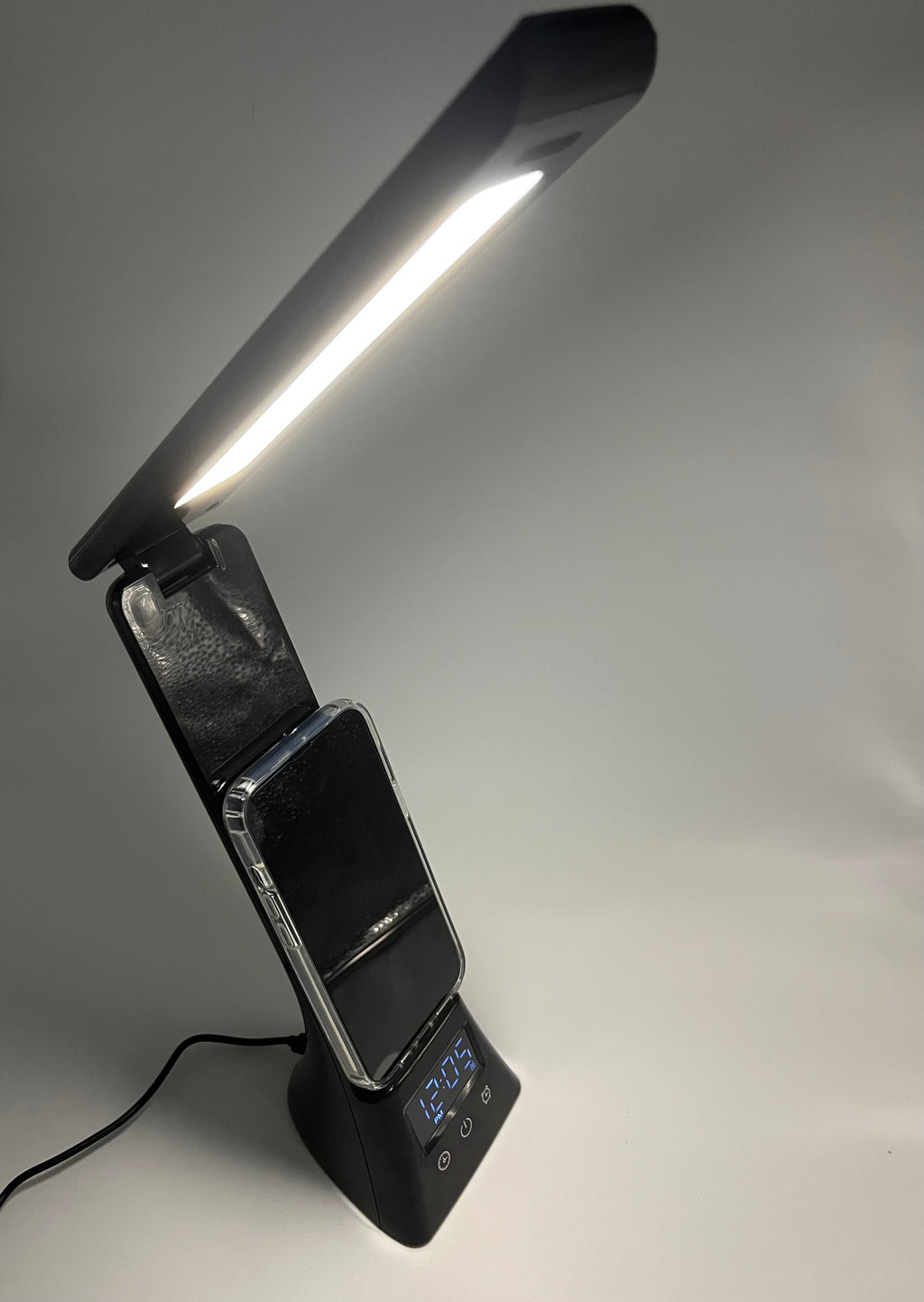 Lampe LED Pliable 180° – Chargeur Sans-Fil QI + Écran Digital + 3 Couleurs & Intensité réglable